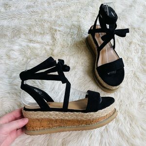 Retro Black Open Toe Espadrille Sandals 38